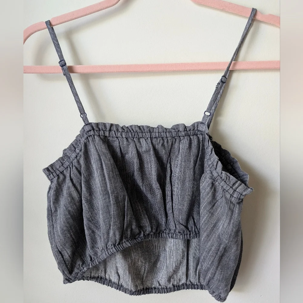 Aerie Chambray Cotton Ruffle Crop Top Size Medium - Picture 4 of 4